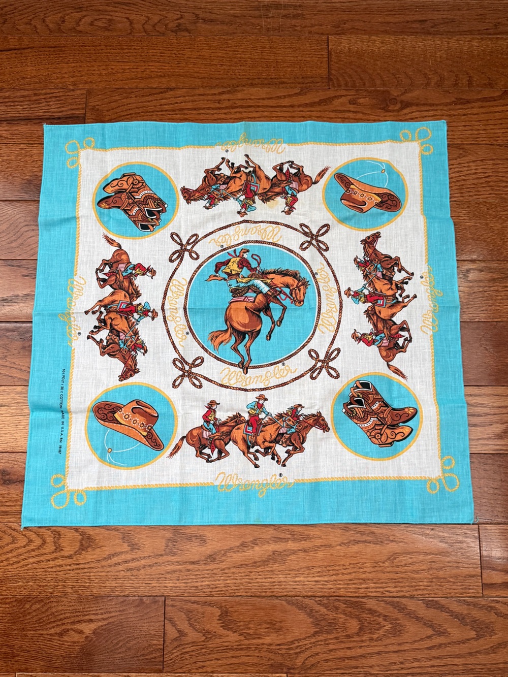 Vintage- Wrangler Western Rodeo Horse Scarf Bandanna Made In USA